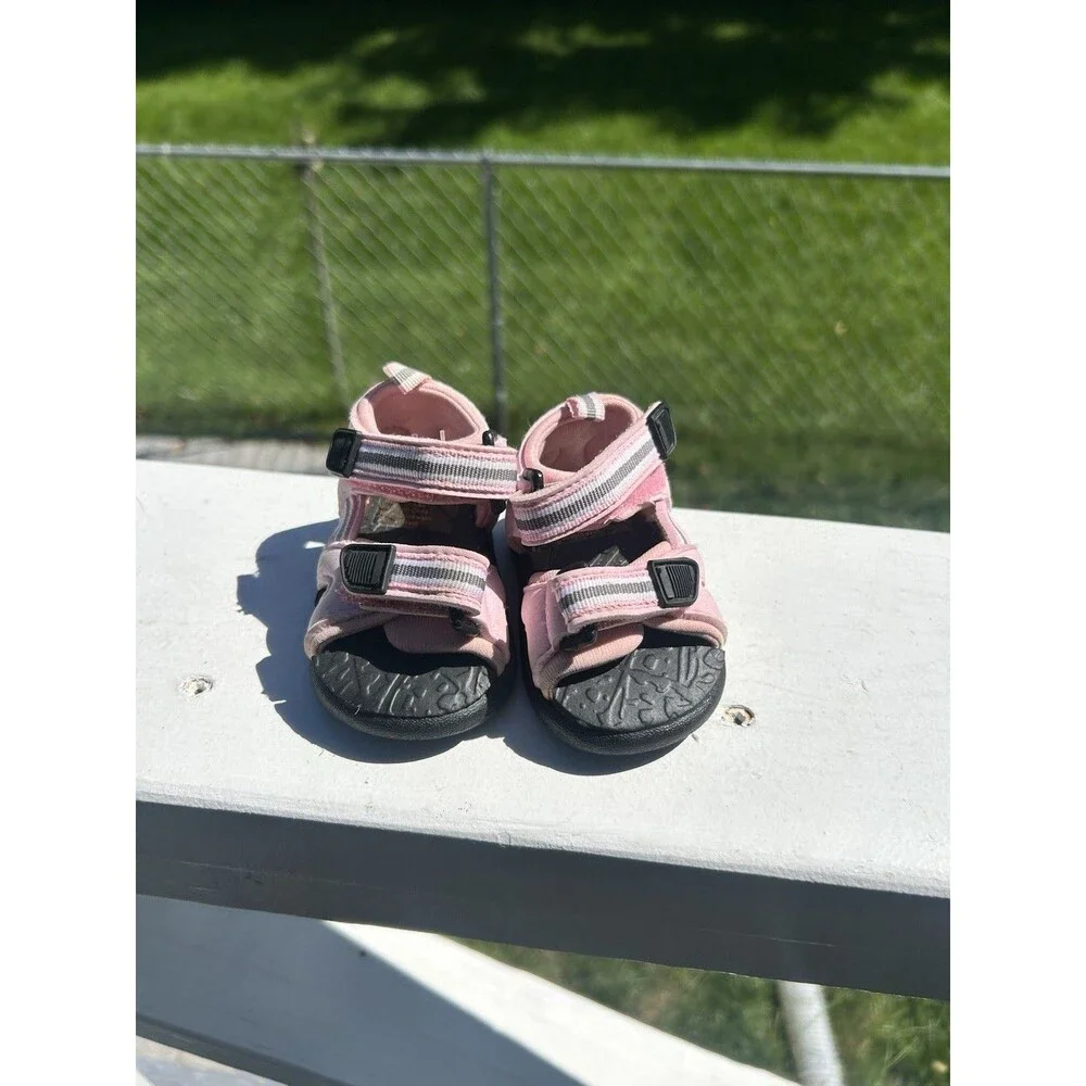 Girls Pink Black EVA Sandals Hook & Loop Adjustable Strap Casual Summer